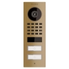 Interfon de exterior Smart-ON pentru două familii, compatibil Doorbird D1102V, aspect alamă.